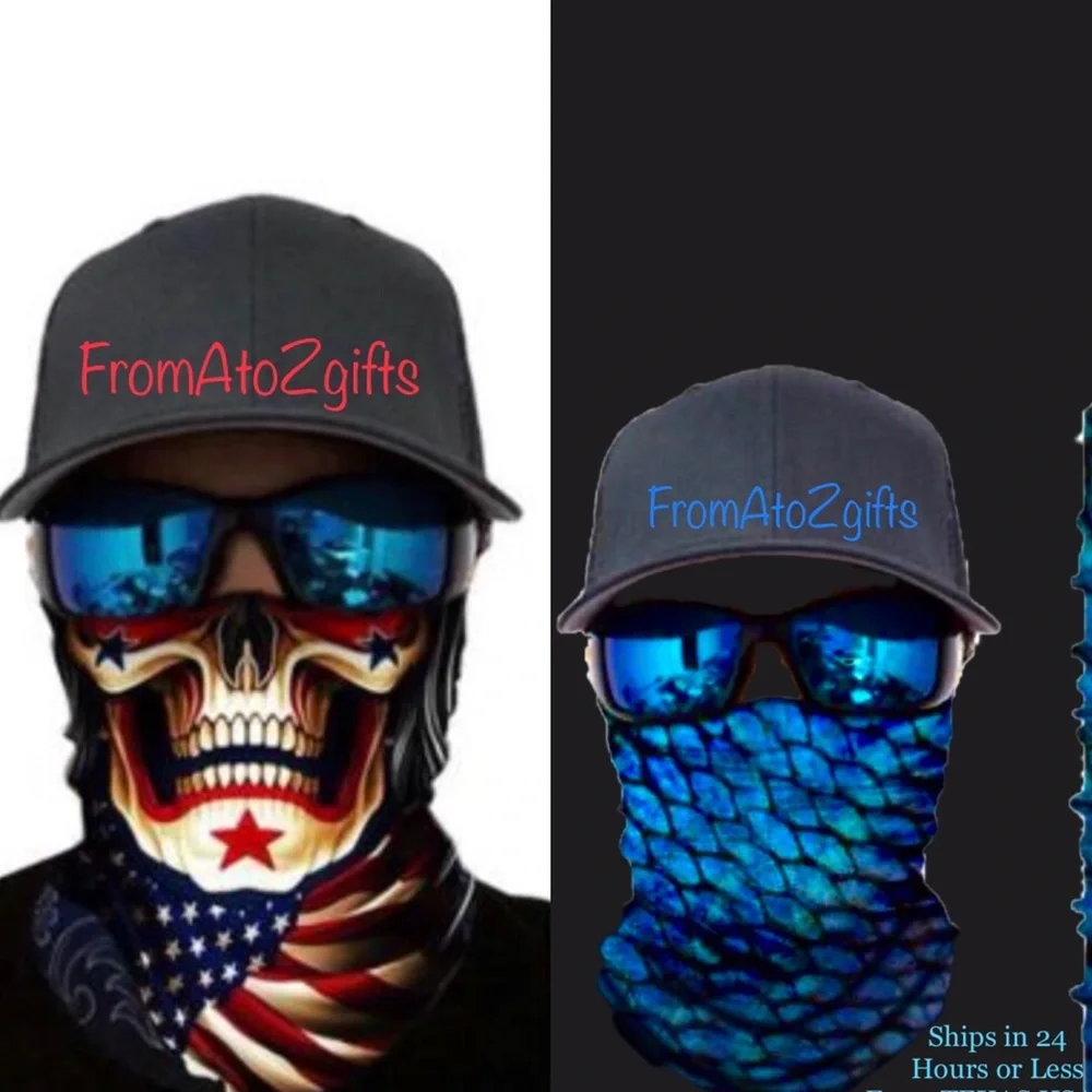 Stars & Stripes Skull 16 n 1 Neck Gaiter Face Covers Dust Mask 2 total Biker Rag